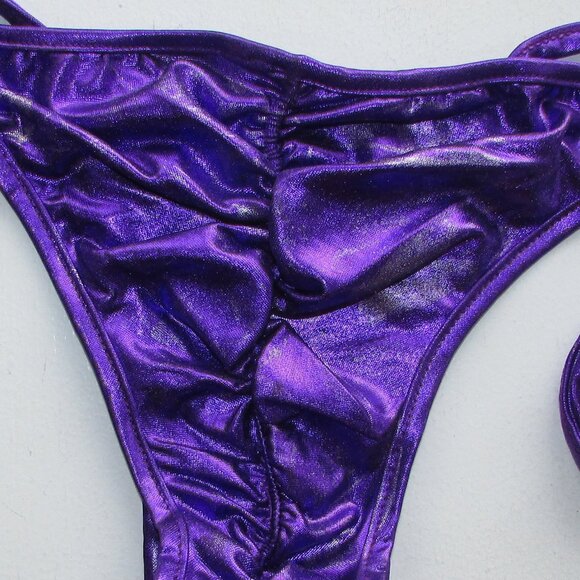 Purple Metallic String Scrunch Butt Cheeky Bikini - NEW - Picture 6 of 6